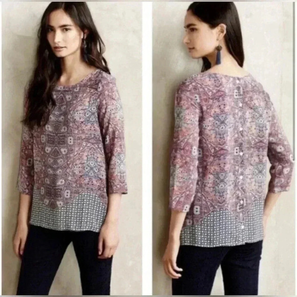 Maeve Blouse Sidney Silk Blouse Motif Scarf Print Button Back - Picture 1 of 8